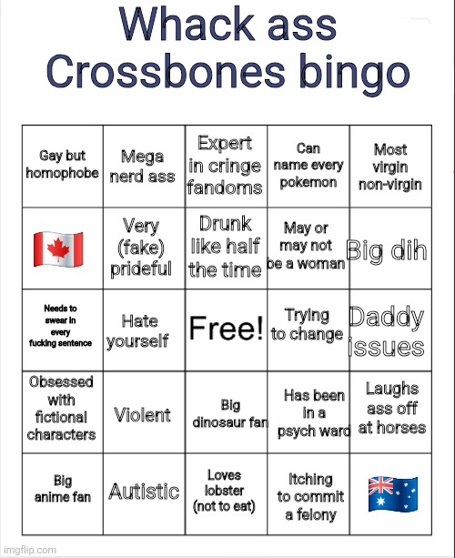 Whack ass crossboner bingo Blank Meme Template