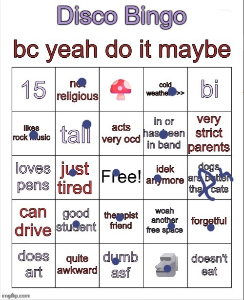 Disco bingo but slightly less terrible | image tagged in disco bingo but slightly less terrible | made w/ Imgflip meme maker