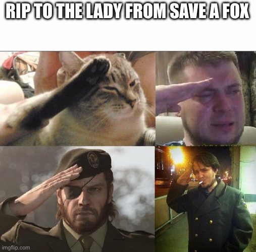 Save a Fox is such a W animal rescue | RIP TO THE LADY FROM SAVE A FOX | image tagged in sad salute,save a fox,suicide,rip,sad,respect | made w/ Imgflip meme maker