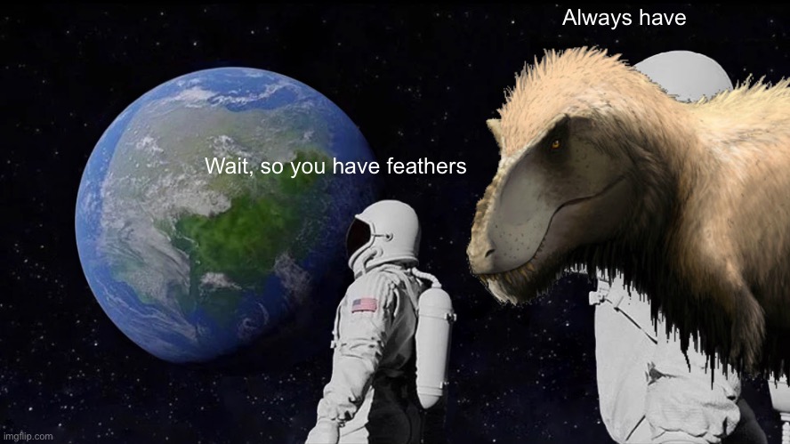 Feather trex | Always have; Wait, so you have feathers | image tagged in memes,always has been | made w/ Imgflip meme maker