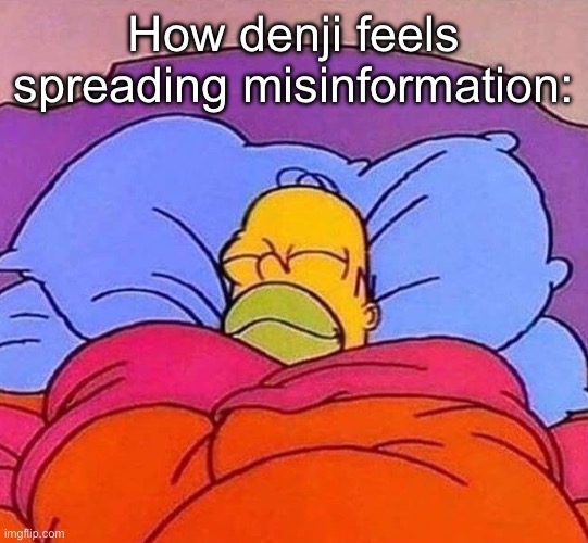 Homer Simpson sleeping peacefully | How denji feels spreading misinformation: | image tagged in homer simpson sleeping peacefully | made w/ Imgflip meme maker