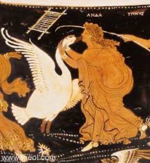 Leda and the swan | image tagged in zeus,leda,swan,greek mythology | made w/ Imgflip meme maker