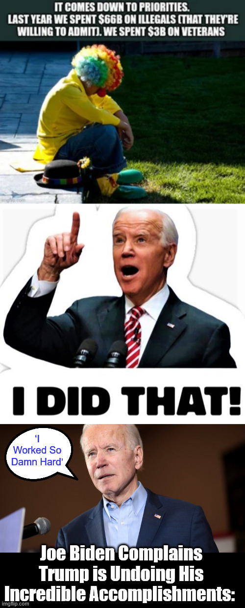 democrats prioritized illegals over Americans | ‘I Worked So Damn Hard’; Joe Biden Complains Trump is Undoing His Incredible Accomplishments: | image tagged in biden - i did that,democrats,hate,america | made w/ Imgflip meme maker