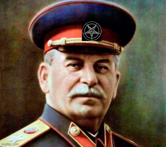 Stalin with a pentagram on his hat | image tagged in pentagram,joseph stalin,communism | made w/ Imgflip meme maker