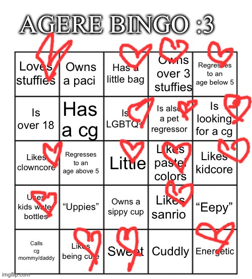 Agere bingo by EROP | image tagged in agere | made w/ Imgflip meme maker