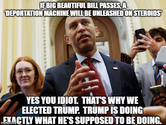 Hakeem The Dollar Store Obama | IF BIG BEAUTIFUL BILL PASSES, A ‘DEPORTATION MACHINE WILL BE UNLEASHED ON STEROIDS’; YES YOU IDIOT.  THAT'S WHY WE ELECTED TRUMP.  TRUMP IS DOING EXACTLY WHAT HE'S SUPPOSED TO BE DOING. | image tagged in barack obama,politics,usa,idiots,crying democrats | made w/ Imgflip meme maker