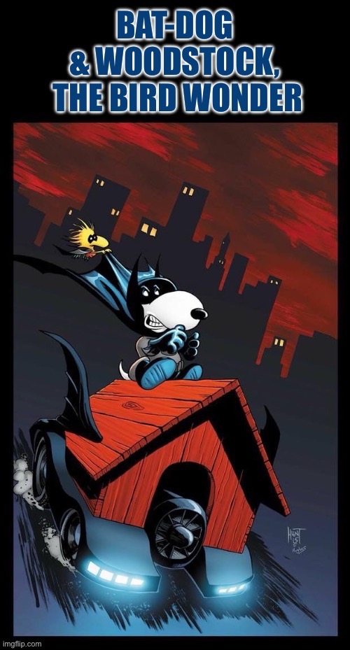 Holy mashup, Bat-Dog! | image tagged in batman,snoopy,woodstock,mashup | made w/ Imgflip meme maker