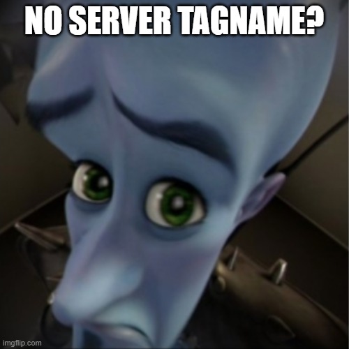 Megamind peeking | NO SERVER TAGNAME? | image tagged in megamind peeking | made w/ Imgflip meme maker