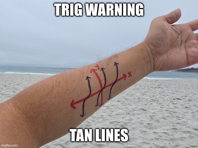 Trigeyeroll | TRIG WARNING; TAN LINES | image tagged in trigonometry,math lady/confused lady,mathematics,warning sign,warning | made w/ Imgflip meme maker