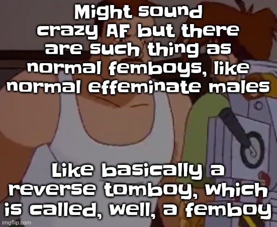 Omni man ahh | Might sound crazy AF but there are such thing as normal femboys, like normal effeminate males; Like basically a reverse tomboy, which is called, well, a femboy | image tagged in omni man ahh | made w/ Imgflip meme maker