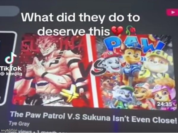 Sukuna beef | image tagged in jjk,paw patrol | made w/ Imgflip meme maker