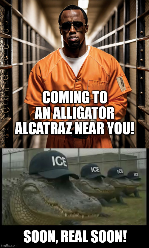 Sean p diddy Combs - grapist C*nt, will be sentenced to prison! | COMING TO AN ALLIGATOR ALCATRAZ NEAR YOU! SOON, REAL SOON! | image tagged in p diddy diddler inmate prison,gator-traz,p diddy,prison,funny,memes | made w/ Imgflip meme maker
