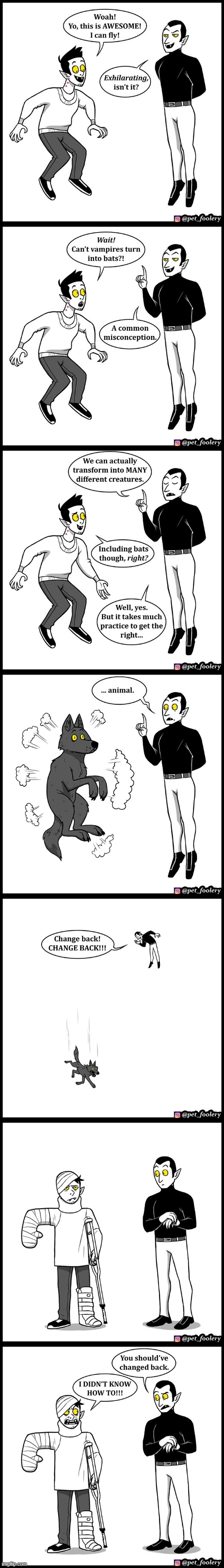 image tagged in vampires,flying,transformation,wolf,fall,ouch | made w/ Imgflip meme maker