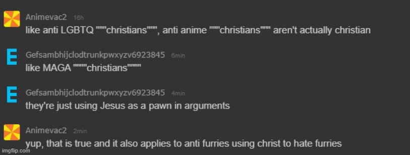 Gefsambhijclodtrunkpwxyzv6923845 and I discuss about "christian" sinners | image tagged in christian,sinner,memechat | made w/ Imgflip meme maker