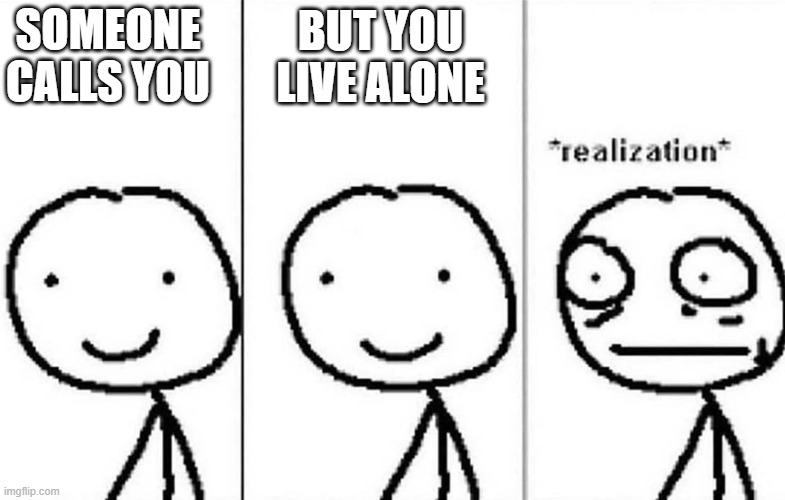 Oh god... | BUT YOU LIVE ALONE; SOMEONE CALLS YOU | image tagged in realization | made w/ Imgflip meme maker