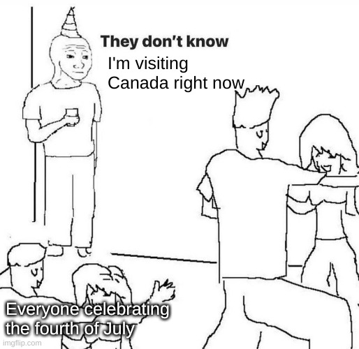 big L for me :( | I'm visiting Canada right now; Everyone celebrating the fourth of July | image tagged in they dont know | made w/ Imgflip meme maker