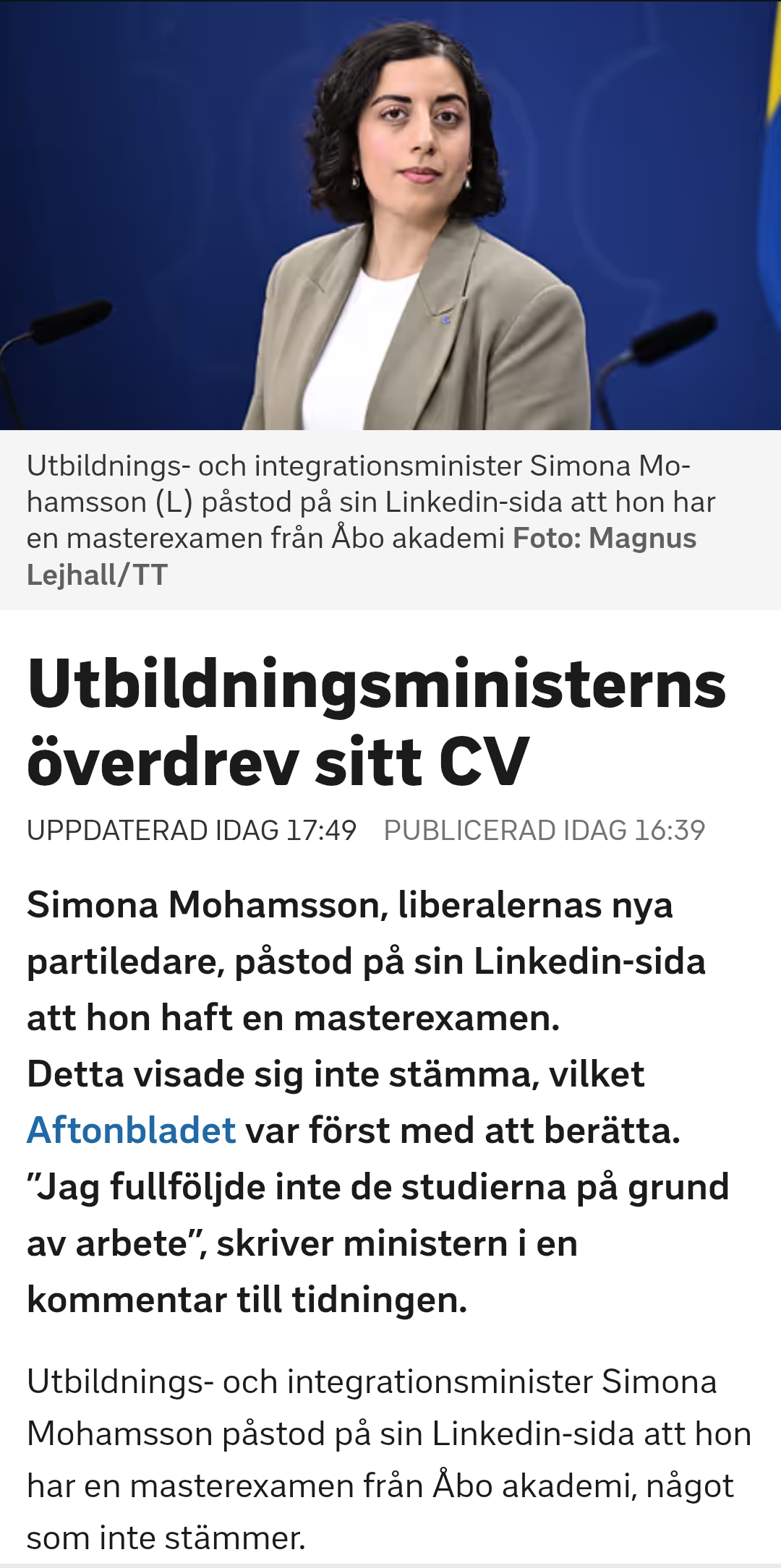 tbildnings- och integrationsminister Simona Mohamsson Blank Meme Template