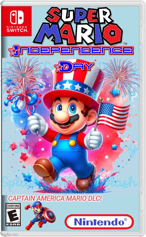 MARIO INDEPENDENCE DAY | CAPTAIN AMERICA MARIO DLC! | image tagged in nintendo switch,super smash bros,super mario,independence day,4th of july,fake switch games | made w/ Imgflip meme maker