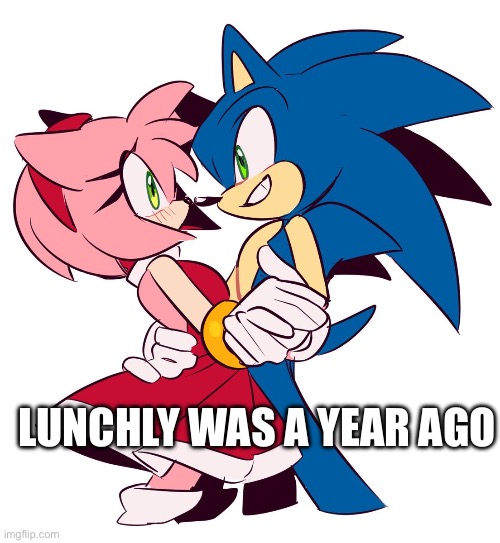 sonamy cuz like idk | LUNCHLY WAS A YEAR AGO | image tagged in sonamy cuz like idk | made w/ Imgflip meme maker