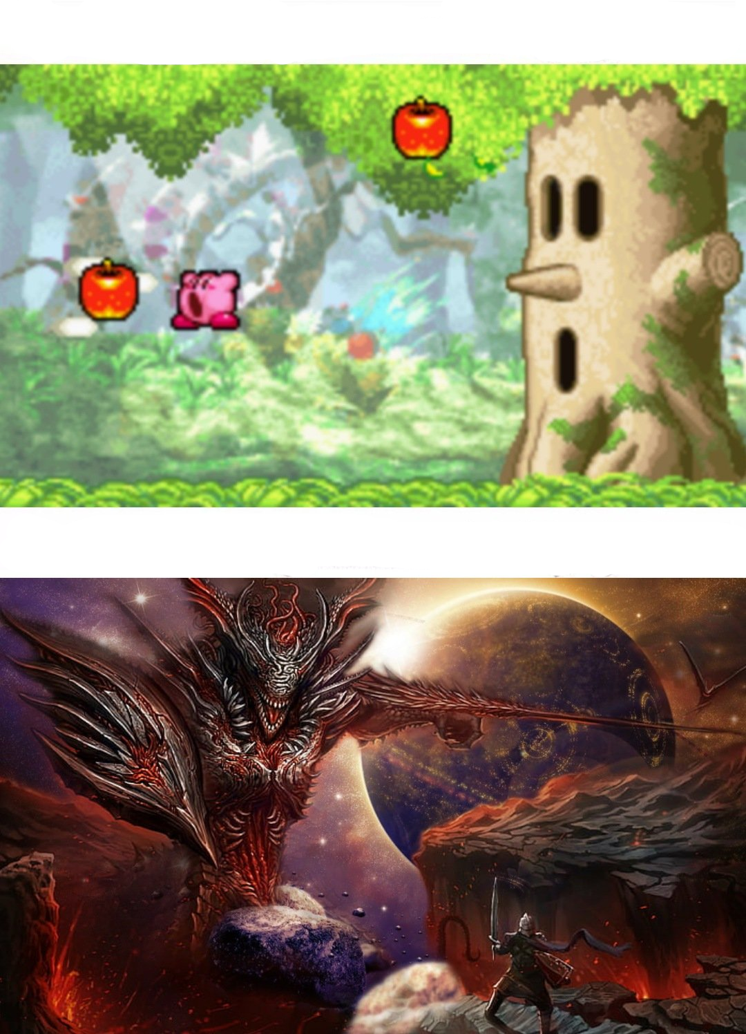 Kirby game first vs last bossfight Blank Meme Template