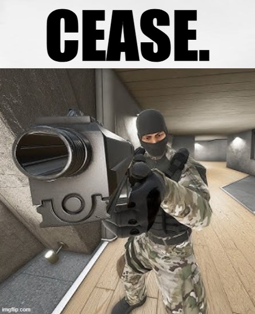 Trepang2 Mallcop | CEASE. | image tagged in trepang2,fps | made w/ Imgflip meme maker