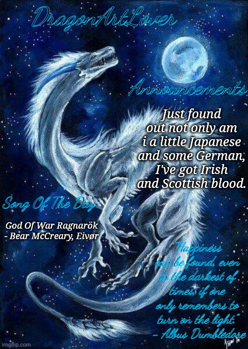 No wonder I like Skyrim so much and why I act like a drunken hooligan so much | Just found out not only am i a little Japanese and some German, I've got Irish and Scottish blood. God Of War Ragnarök - Bear McCreary, Eivør | image tagged in dragonartlover dragon temp | made w/ Imgflip meme maker