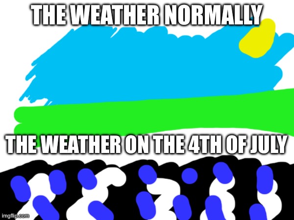 weather | THE WEATHER NORMALLY; THE WEATHER ON THE 4TH OF JULY | image tagged in 4th of july | made w/ Imgflip meme maker