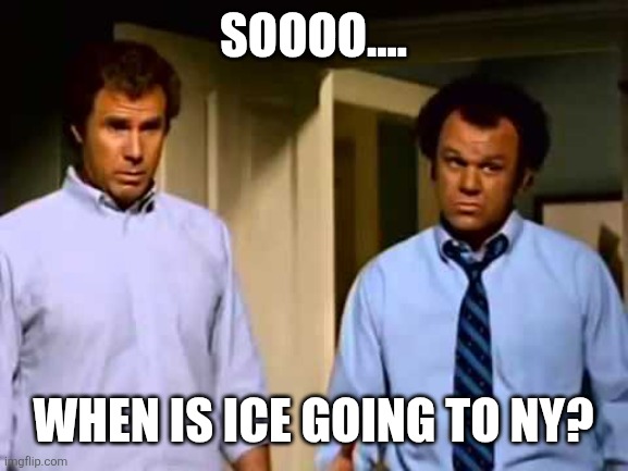 stepbrothers step brothers soo sooo soooo sooooo | SOOOO.... WHEN IS ICE GOING TO NY? | image tagged in stepbrothers step brothers soo sooo soooo sooooo | made w/ Imgflip meme maker