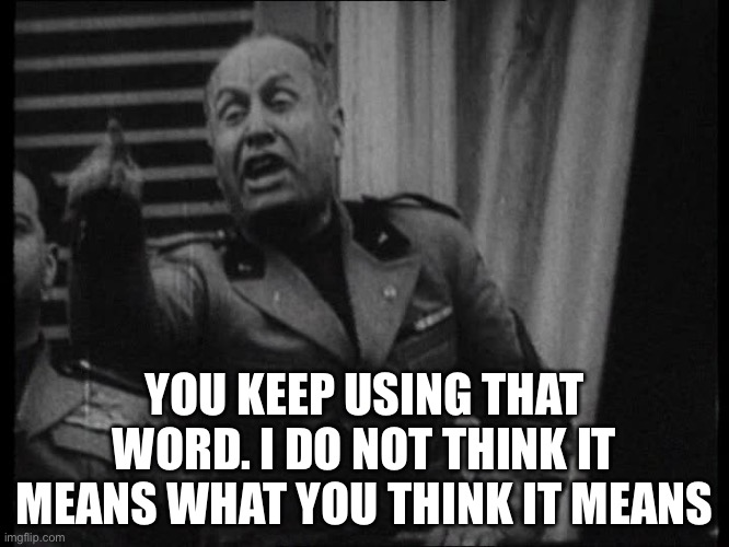 Benito Mussolini | YOU KEEP USING THAT WORD. I DO NOT THINK IT MEANS WHAT YOU THINK IT MEANS | image tagged in benito mussolini | made w/ Imgflip meme maker