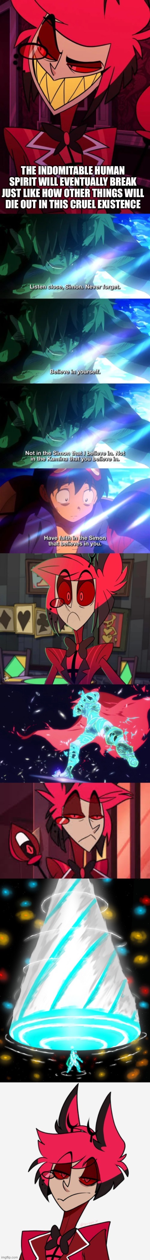 Alastor did not expect this to happen | image tagged in anime,gurren lagann,hazbin hotel,alastor,simon the digger,super tengen to- this to long to say | made w/ Imgflip meme maker