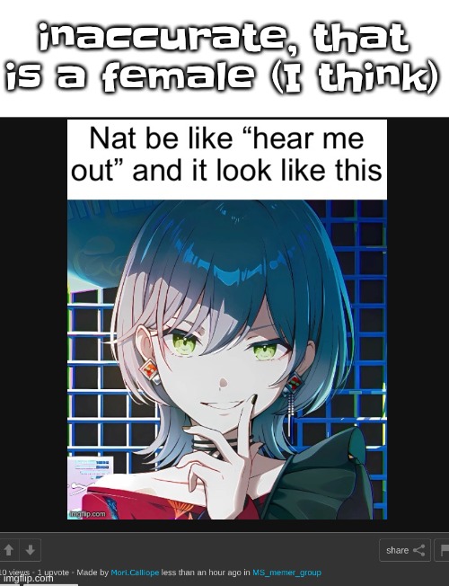 inaccurate, that is a female (I think) | made w/ Imgflip meme maker