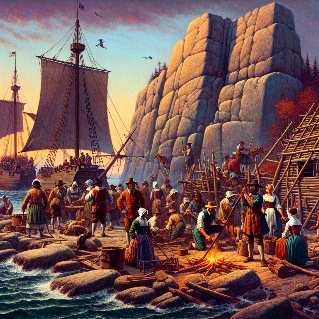 The Pilgrims, settlement at Plymouth Rock Blank Meme Template