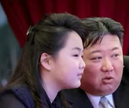 High Quality Kim Ju Ae and Kim Jong Un looking at things Blank Meme Template