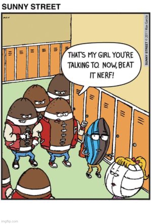 Nerf and Jocks… | image tagged in comics,sunny street,jocks,nerf | made w/ Imgflip meme maker