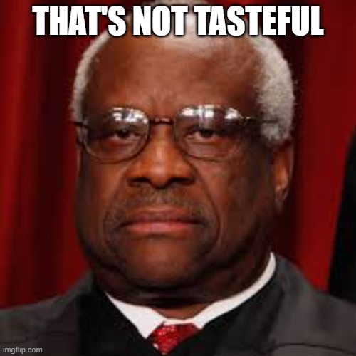Clarence Thomas unhappy | THAT'S NOT TASTEFUL | image tagged in clarence thomas unhappy | made w/ Imgflip meme maker