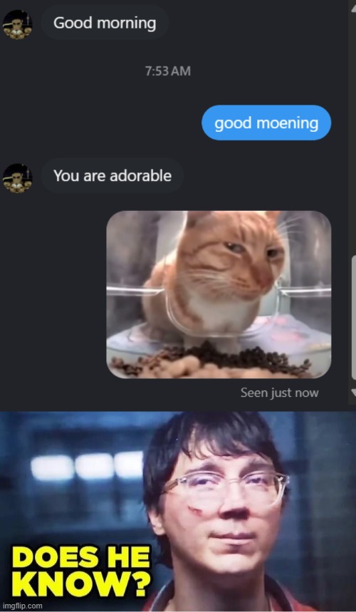 mind you this is a guy i met a few months ago from school | image tagged in does he know | made w/ Imgflip meme maker