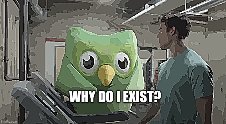 Dulingo Watching | WHY DO I EXIST? | image tagged in dulingo watching | made w/ Imgflip meme maker