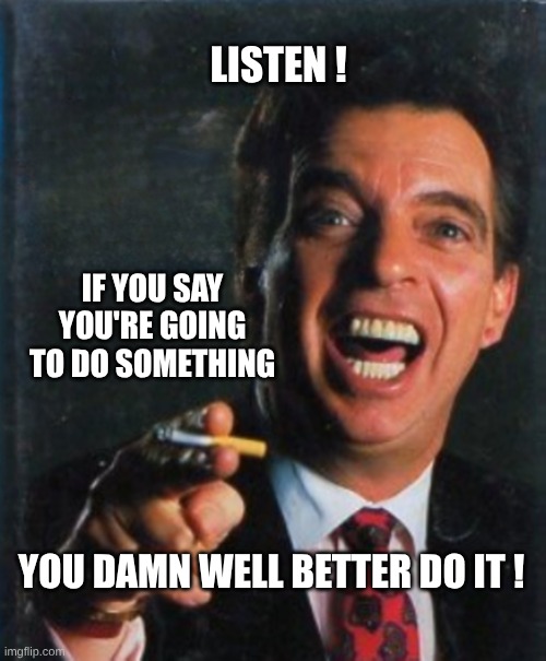 Morton Downy Jr. | LISTEN ! IF YOU SAY YOU'RE GOING TO DO SOMETHING; YOU DAMN WELL BETTER DO IT ! | image tagged in morton downy jr,c'mon do something,never gonna let you down,what the hell is this,one does not simply,word | made w/ Imgflip meme maker