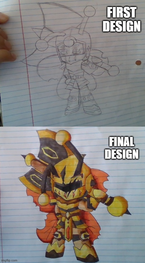 finally made Smoked Honey Cookie (that juggaraut guy i was yapping about) does he look badass enough? | FIRST DESIGN; FINAL DESIGN | made w/ Imgflip meme maker