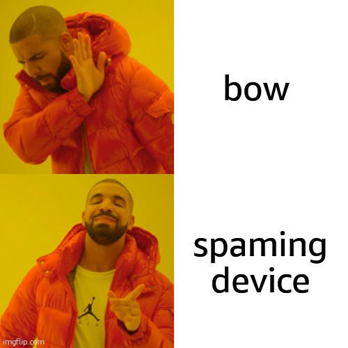 pov lunar client | bow; spaming device | image tagged in memes,drake hotline bling | made w/ Imgflip meme maker