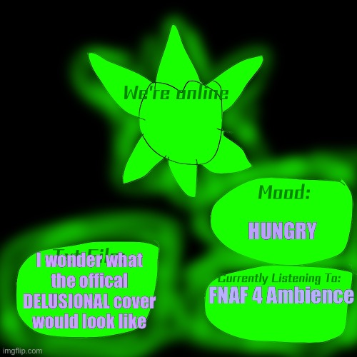 Announcement Template | HUNGRY; I wonder what the offical DELUSIONAL cover would look like; FNAF 4 Ambience | image tagged in announcement template | made w/ Imgflip meme maker