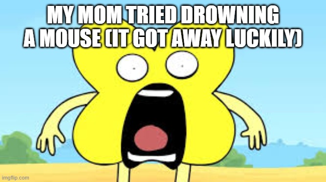 the silly creature is just living life, why'd you do that :( | MY MOM TRIED DROWNING A MOUSE (IT GOT AWAY LUCKILY) | image tagged in x shocked face | made w/ Imgflip meme maker