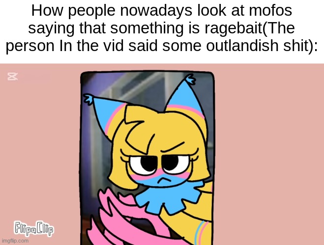 Newgen Ragebait: | How people nowadays look at mofos saying that something is ragebait(The person In the vid said some outlandish shit): | image tagged in images | made w/ Imgflip meme maker