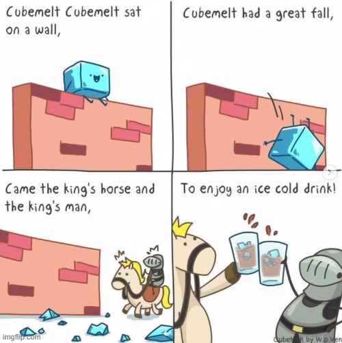 image tagged in ice cube,humpty dumpty,wall,fall,broken,drinks | made w/ Imgflip meme maker