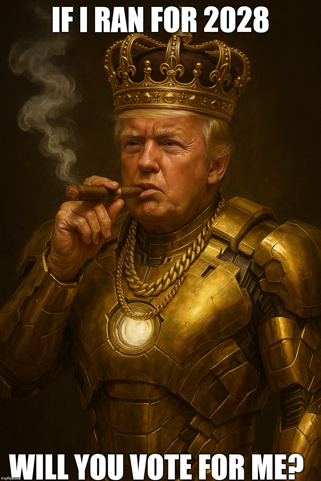 King Trump 2028! | IF I RAN FOR 2028; WILL YOU VOTE FOR ME? | image tagged in king trump 2028 | made w/ Imgflip meme maker