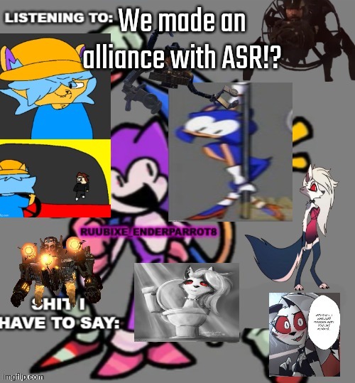 My dad became an owner too!? (skulk note: unfortunately Grimace dissaprove it) | We made an alliance with ASR!? | image tagged in enderparrot8 announcement | made w/ Imgflip meme maker