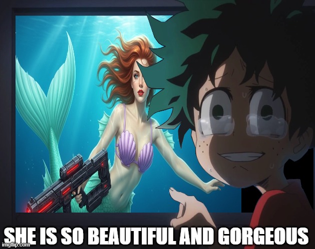 deku loves mermaid black widow | SHE IS SO BEAUTIFUL AND GORGEOUS | image tagged in black widow,deku,my hero academia,mermaid,crossover,gorgeous | made w/ Imgflip meme maker