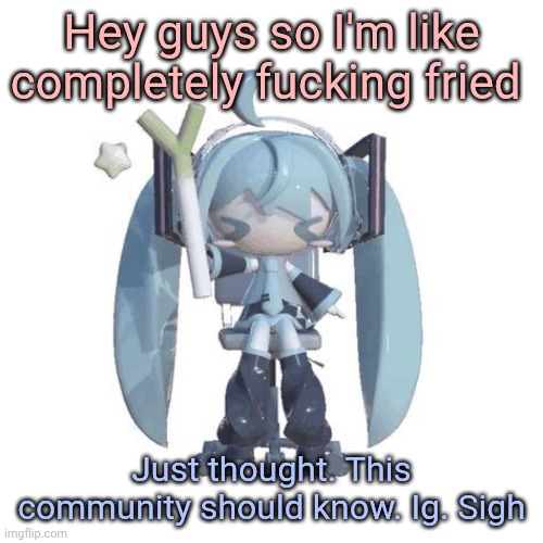 Welp | Hey guys so I'm like completely fucking fried; Just thought. This community should know. Ig. Sigh | image tagged in p | made w/ Imgflip meme maker