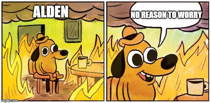 Alden | NO REASON TO WORRY; ALDEN | image tagged in this is fine blank | made w/ Imgflip meme maker