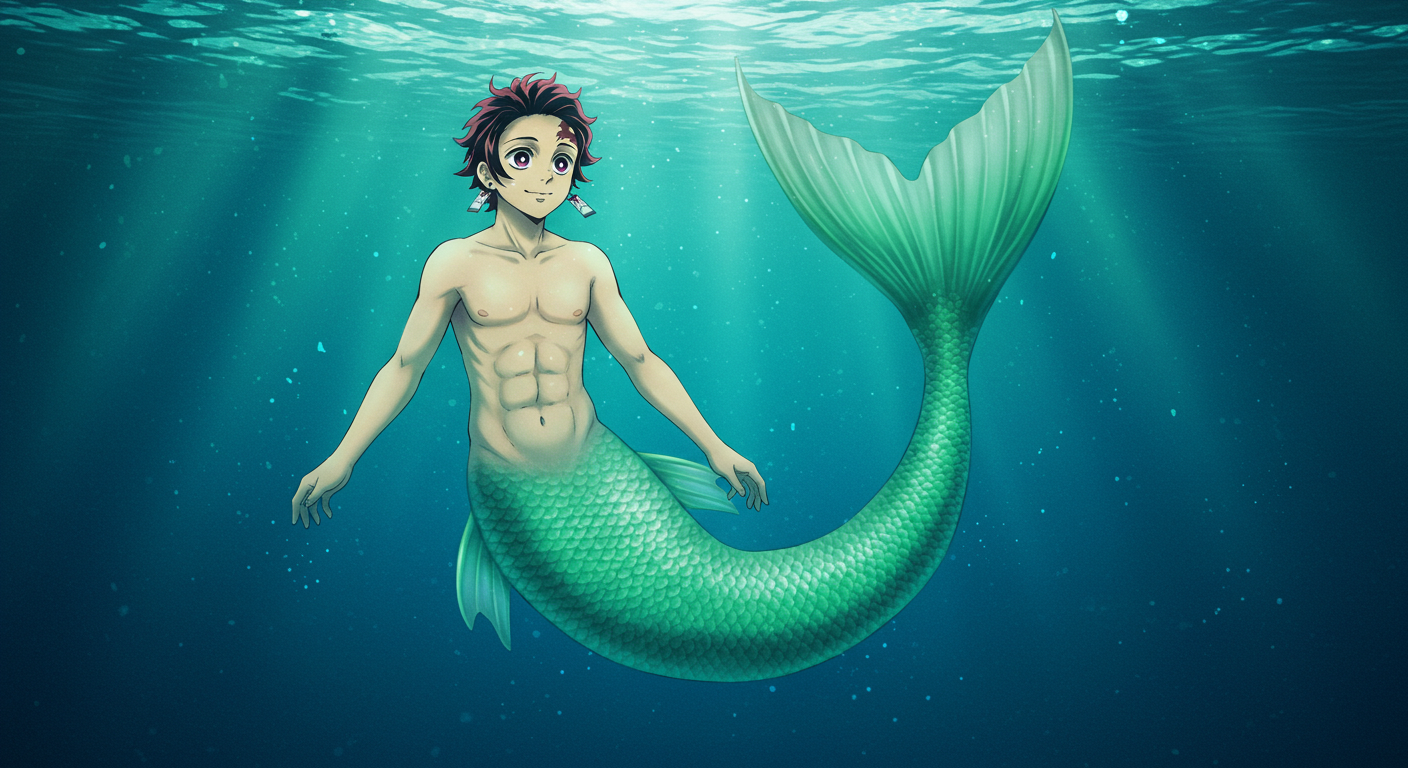 tanjiro merman Blank Meme Template